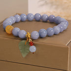 Fortune Jewel Aquamarine Jade Leaf Healing Charm Bracelet