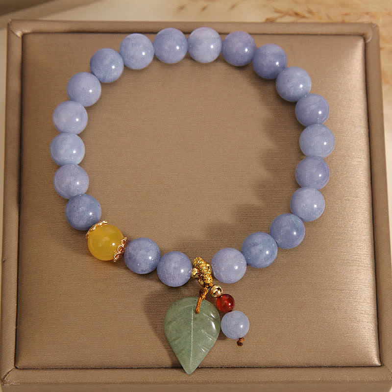 Fortune Jewel Aquamarine Jade Leaf Healing Charm Bracelet