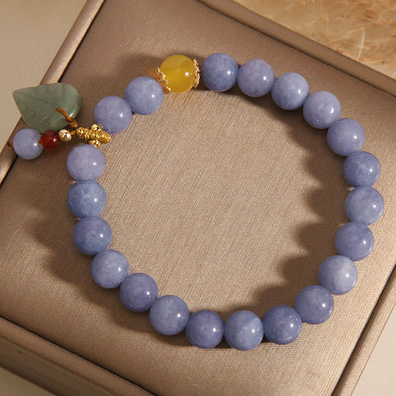 Fortune Jewel Aquamarine Jade Leaf Healing Charm Bracelet