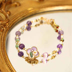 Fortune Jewel Pearl Turquoise Beads Flower Design Copper Luck Chain Bracelet