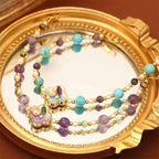 Fortune Jewel Pearl Turquoise Beads Flower Design Copper Luck Chain Bracelet