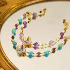 Fortune Jewel Pearl Turquoise Beads Flower Design Copper Luck Chain Bracelet