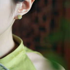 Fortune Jewel Cyan Jade 925 Sterling Silver Flower Harmony Earrings
