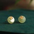 Fortune Jewel Cyan Jade 925 Sterling Silver Flower Harmony Earrings