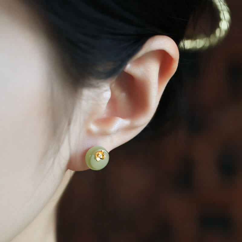 Fortune Jewel Cyan Jade 925 Sterling Silver Flower Harmony Earrings