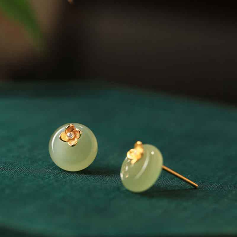 Fortune Jewel Cyan Jade 925 Sterling Silver Flower Harmony Earrings