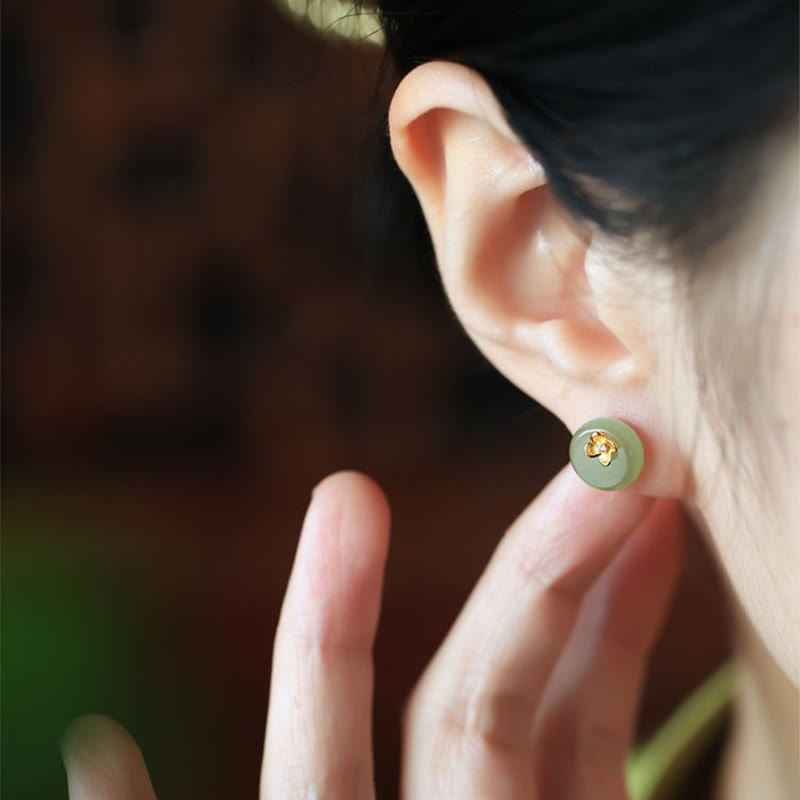 Fortune Jewel Cyan Jade 925 Sterling Silver Flower Harmony Earrings