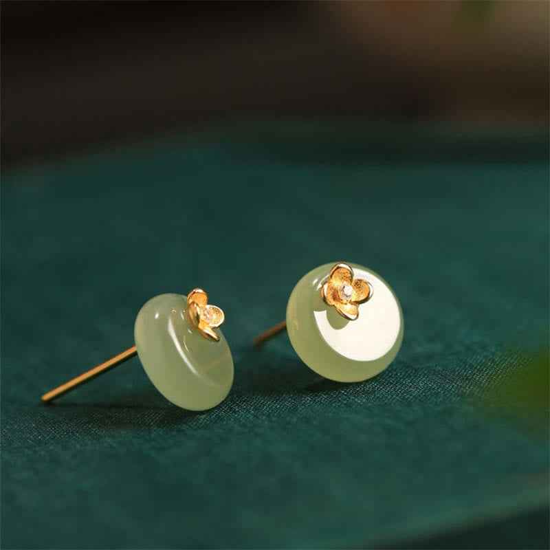 Fortune Jewel Cyan Jade 925 Sterling Silver Flower Harmony Earrings