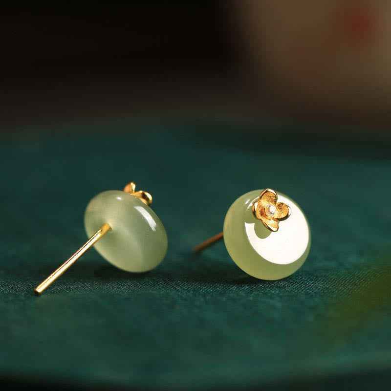 Fortune Jewel Cyan Jade 925 Sterling Silver Flower Harmony Earrings