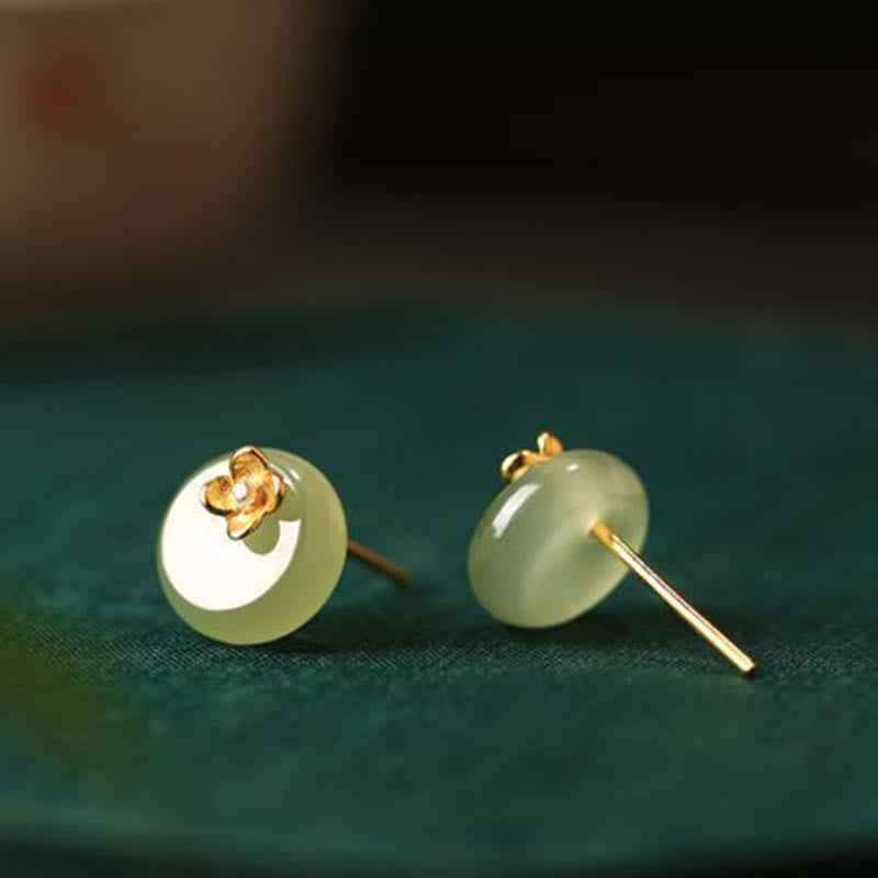 Fortune Jewel Cyan Jade 925 Sterling Silver Flower Harmony Earrings