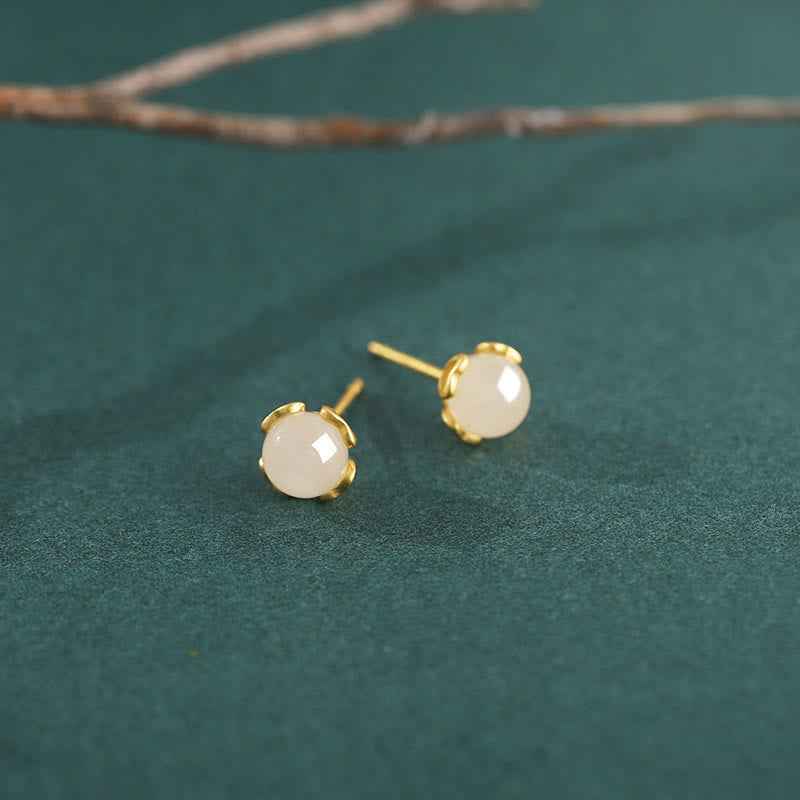 Fortune Jewel Hetian Jade 925 Sterling Silver Heart-Shaped Lace Harmony Earrings