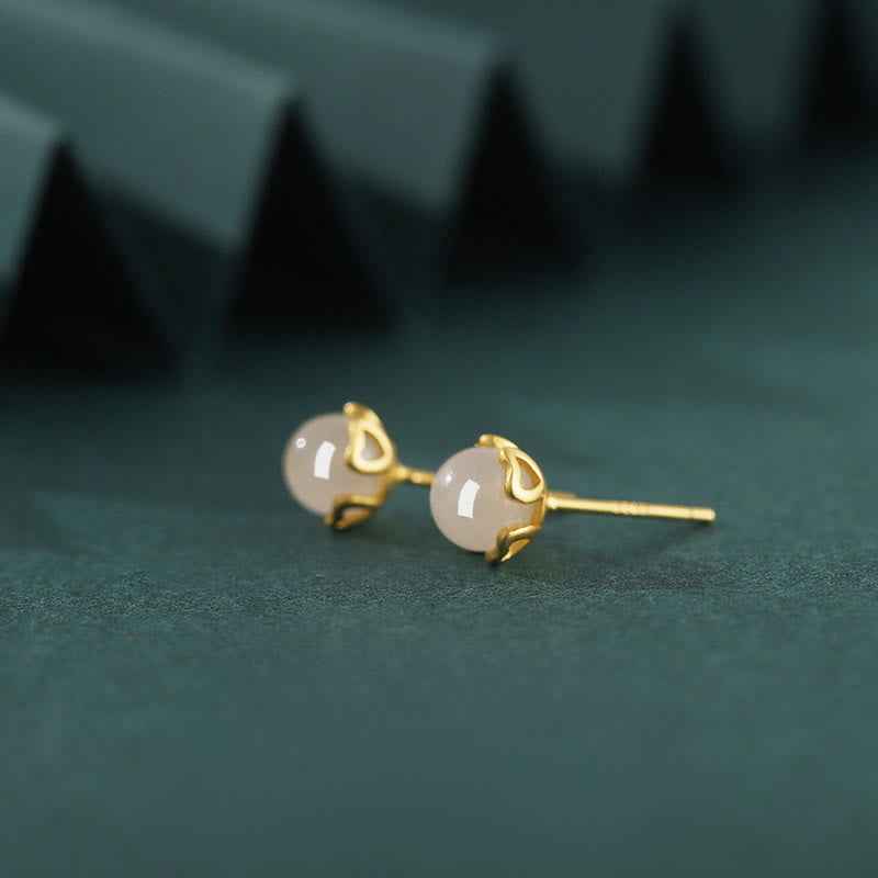 Fortune Jewel Hetian Jade 925 Sterling Silver Heart-Shaped Lace Harmony Earrings