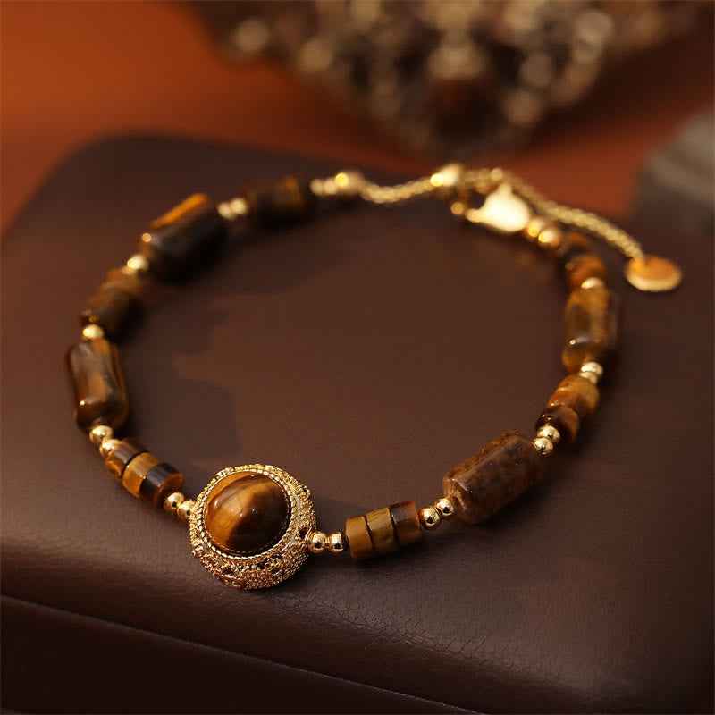 Fortune Jewel Natural Tiger Eye Protection Strength Chain Bracelet