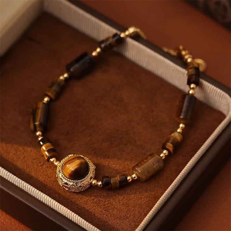 Fortune Jewel Natural Tiger Eye Protection Strength Chain Bracelet