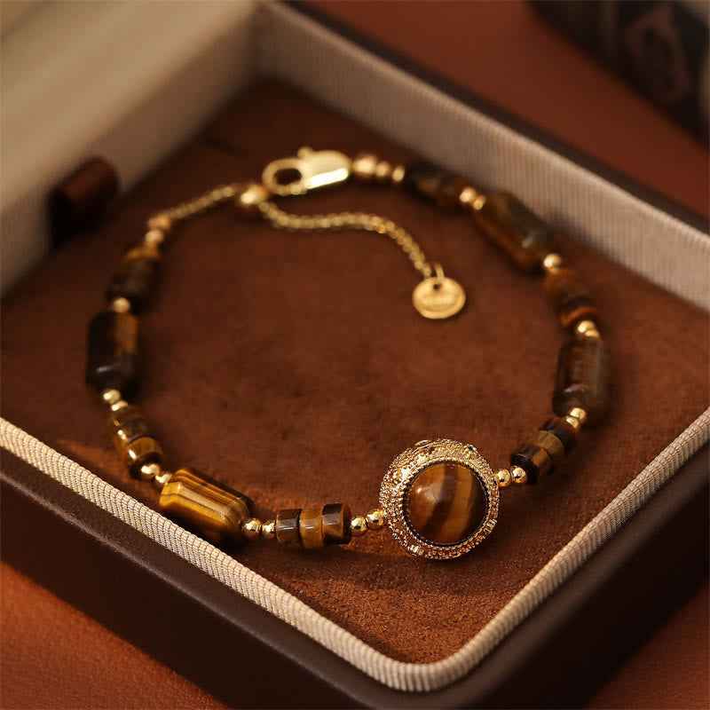 Fortune Jewel Natural Tiger Eye Protection Strength Chain Bracelet