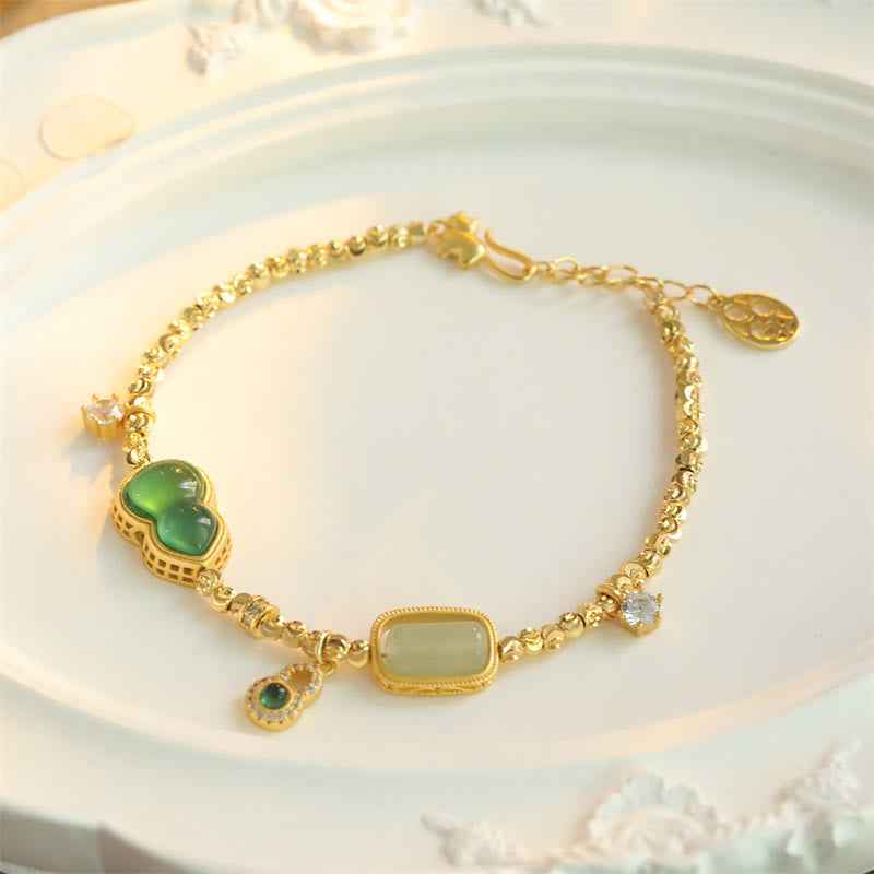 Fortune Jewel Gourd Green Agate Zircon Copper Beads Support Chain Bracelet