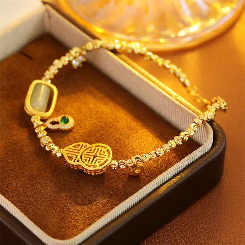 Fortune Jewel Gourd Green Agate Zircon Copper Beads Support Chain Bracelet
