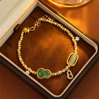 Fortune Jewel Gourd Green Agate Zircon Copper Beads Support Chain Bracelet