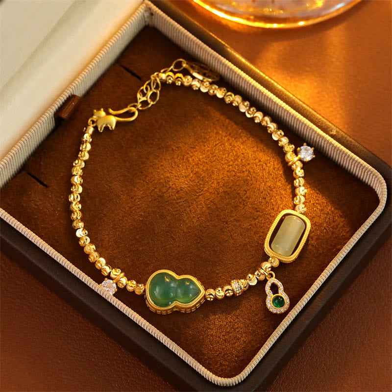Fortune Jewel Gourd Green Agate Zircon Copper Beads Support Chain Bracelet