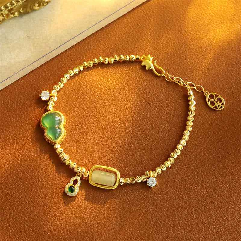 Fortune Jewel Gourd Green Agate Zircon Copper Beads Support Chain Bracelet