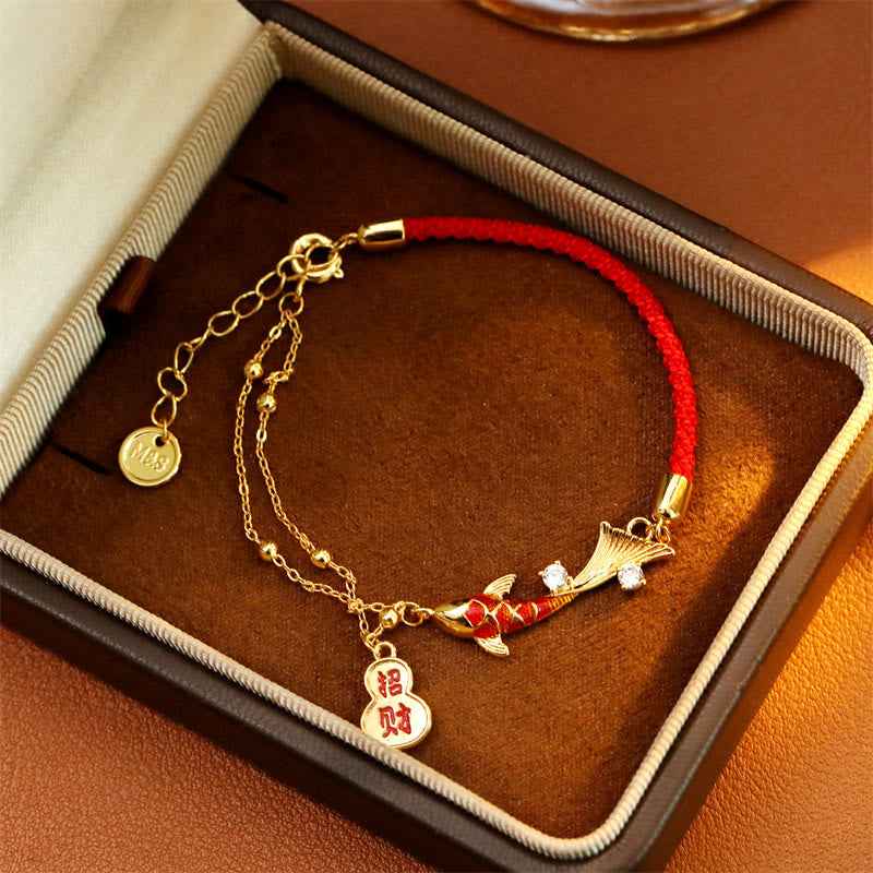 Fortune Jewel Koi Fish Attract Wealth Gourd Charm Design Red String Luck Bracelet