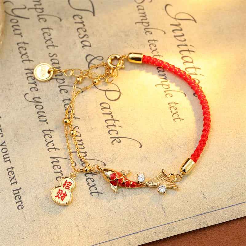 Fortune Jewel Koi Fish Attract Wealth Gourd Charm Design Red String Luck Bracelet