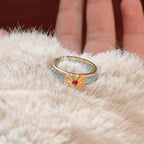 Buddha Stones Gold-Plated Copper Glass Flower Wealth Ring