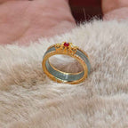 Buddha Stones Gold-Plated Copper Glass Flower Wealth Ring