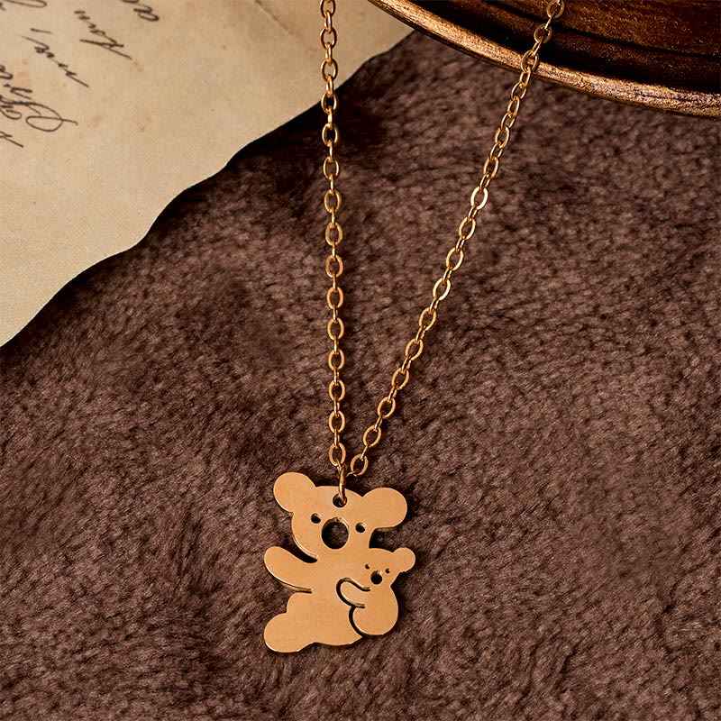 Fortune Jewel "FOR DEAREST MOTHER" Koala Titanium Steel Calm Necklace Pendants Includes Gift Message Card
