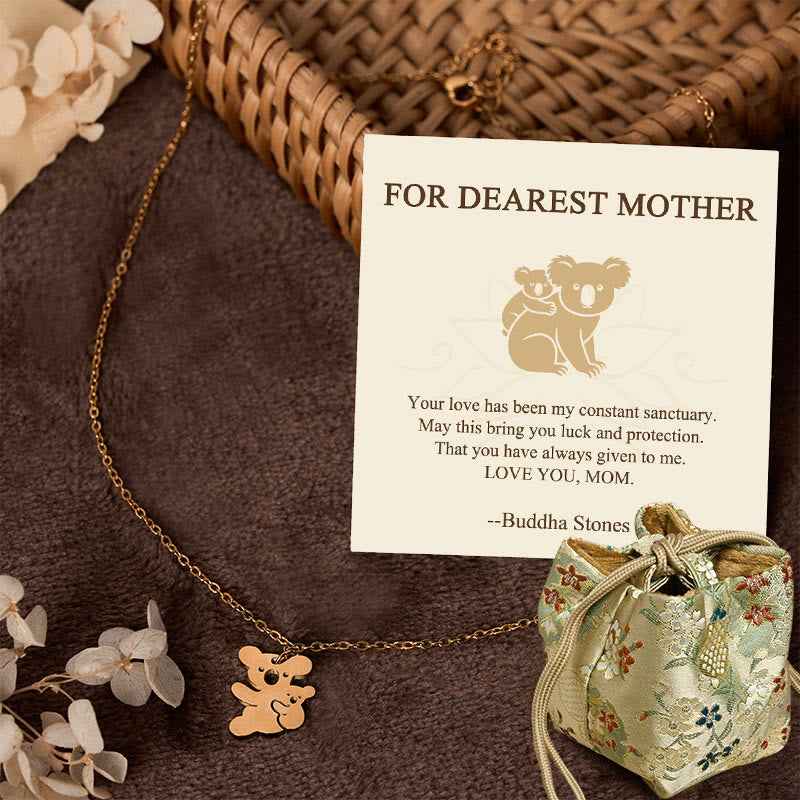 Fortune Jewel "FOR DEAREST MOTHER" Koala Titanium Steel Calm Necklace Pendants Includes Gift Message Card