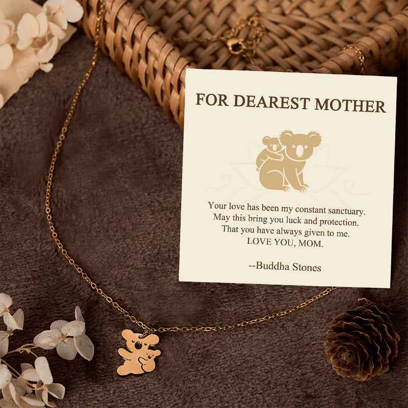 Fortune Jewel "FOR DEAREST MOTHER" Koala Titanium Steel Calm Necklace Pendants Includes Gift Message Card