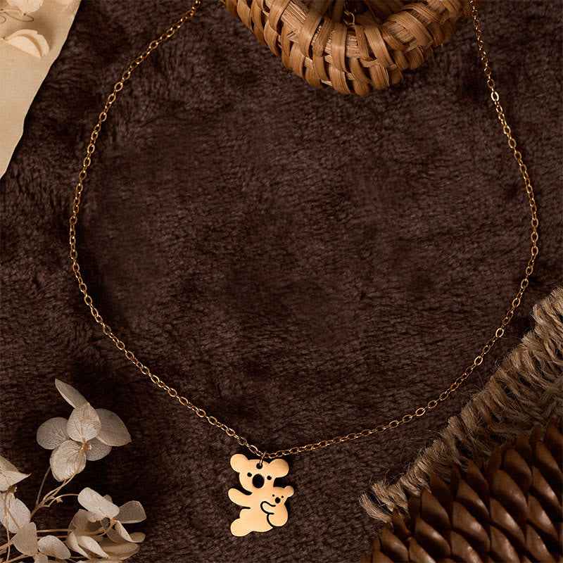 Fortune Jewel "FOR DEAREST MOTHER" Koala Titanium Steel Calm Necklace Pendants Includes Gift Message Card