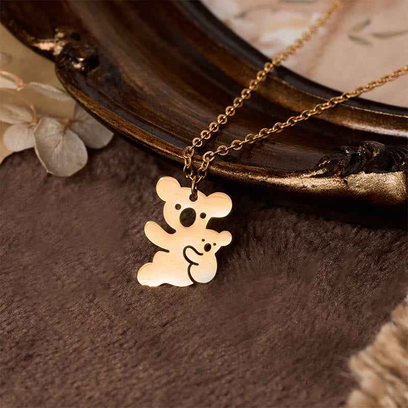 Fortune Jewel "FOR DEAREST MOTHER" Koala Titanium Steel Calm Necklace Pendants Includes Gift Message Card