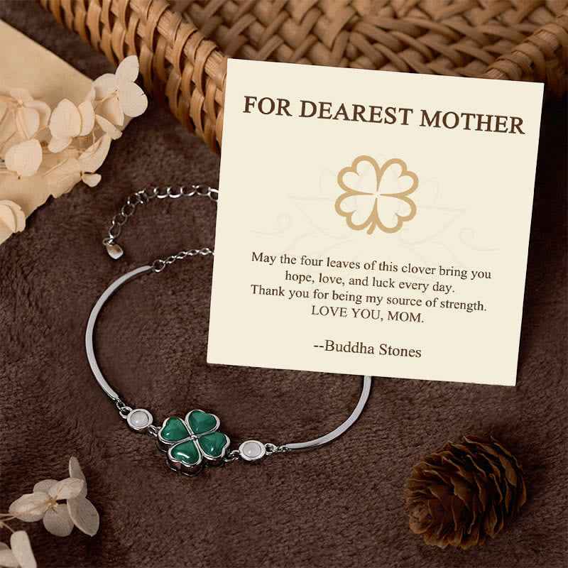 Fortune Jewel "FOR DEAREST MOTHER" Copper Four-Leaf Clover Luck Bracelet Includes Gift Message Card
