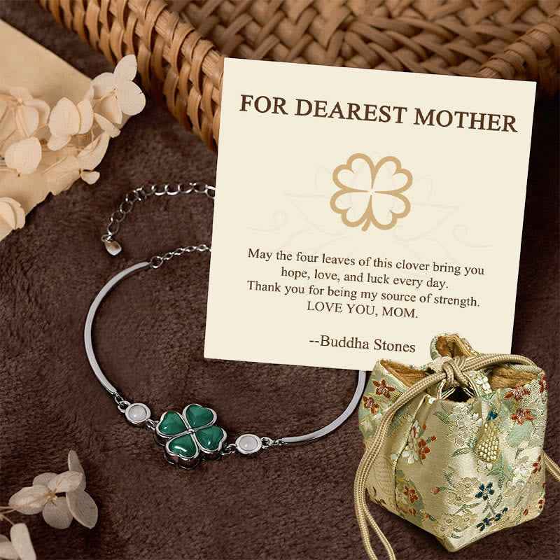 Fortune Jewel "FOR DEAREST MOTHER" Copper Four-Leaf Clover Luck Bracelet Includes Gift Message Card