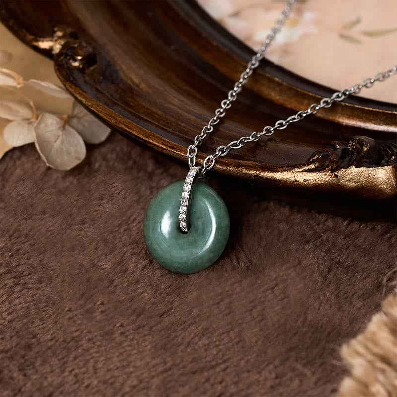 Fortune Jewel "FOR DEAREST MOTHER" Peace Buckle Jade 925 Sterling Silver Luck Necklace Pendants Includes Gift Message Card