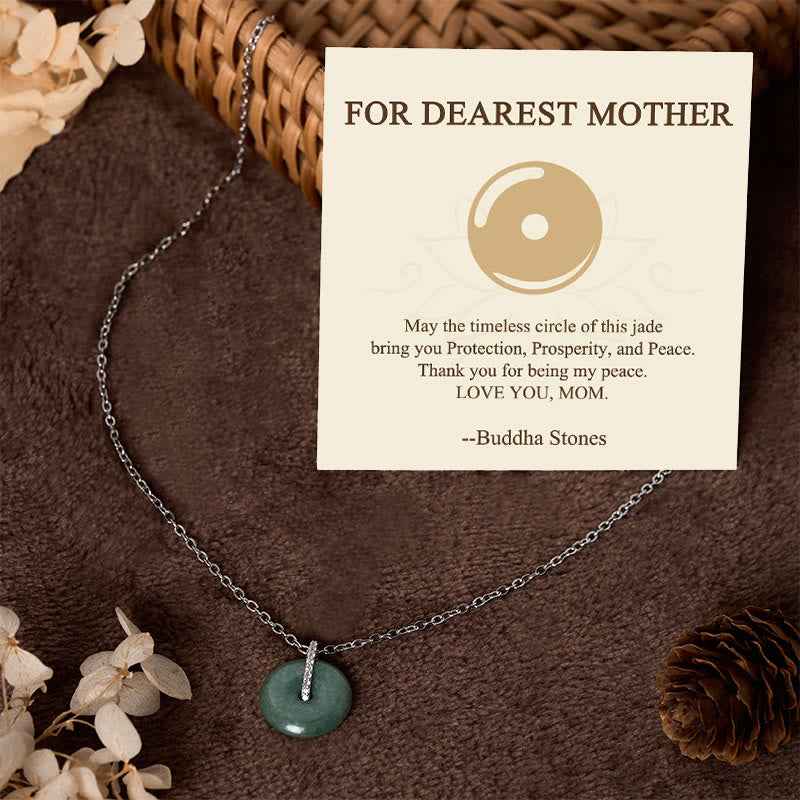 Fortune Jewel "FOR DEAREST MOTHER" Peace Buckle Jade 925 Sterling Silver Luck Necklace Pendants Includes Gift Message Card