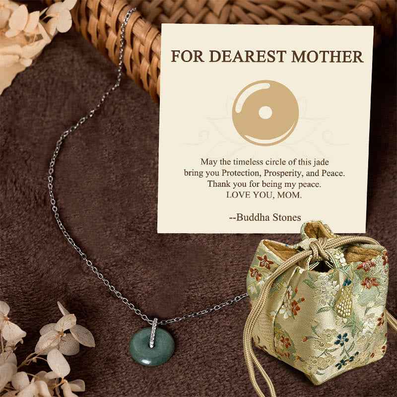 Fortune Jewel "FOR DEAREST MOTHER" Peace Buckle Jade 925 Sterling Silver Luck Necklace Pendants Includes Gift Message Card