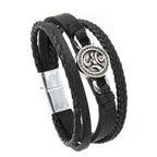 Fortune Jewel Om Round Engraved Multilayered Braided Retro Leather Bracelet