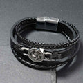 Fortune Jewel Om Round Engraved Multilayered Braided Retro Leather Bracelet