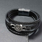 Fortune Jewel Om Round Engraved Multilayered Braided Retro Leather Bracelet