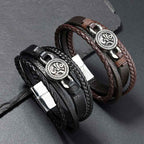 Fortune Jewel Om Round Engraved Multilayered Braided Retro Leather Bracelet