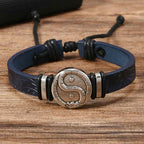Fortune Jewel Round Engraved YIN YANG Dragon Leather Balance Bracelet