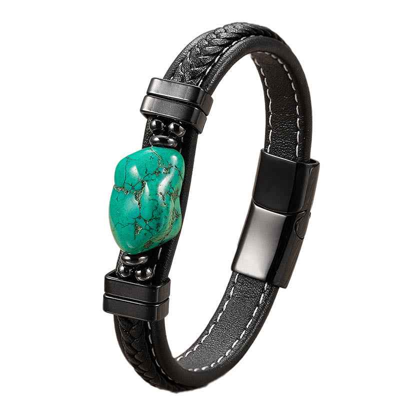 Fortune Jewel Synthetic Turquoise Braided Leather Bold Bracelet