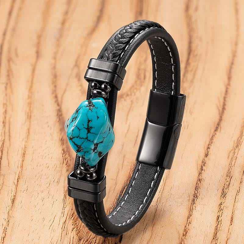 Fortune Jewel Synthetic Turquoise Braided Leather Bold Bracelet