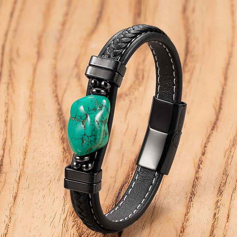 Fortune Jewel Synthetic Turquoise Braided Leather Bold Bracelet