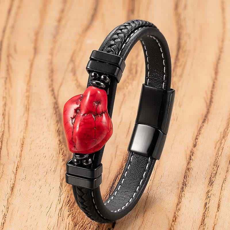 Fortune Jewel Synthetic Turquoise Braided Leather Bold Bracelet