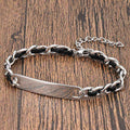 Fortune Jewel Chain Leather Inlay Bar Plate Braided Leather Strengthen Cuban Bracelet