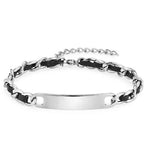 Fortune Jewel Chain Leather Inlay Bar Plate Braided Leather Strengthen Cuban Bracelet