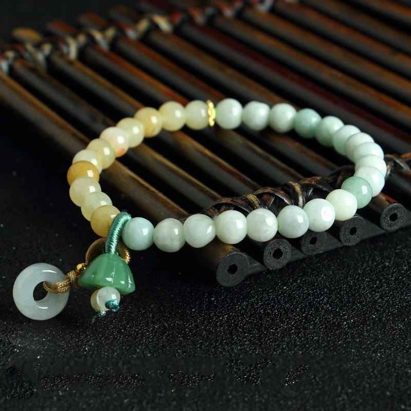 Fortune Jewel Jade Quartzite Peace Buckle Lotus Pod Charm Luck Abundance Bracelet